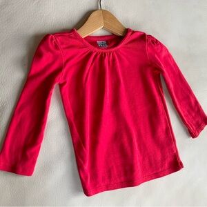 10/$35💥Bright Red Gathered Neck Long-Sleeve Shirt, Puff Sleeve, 100% Cotton